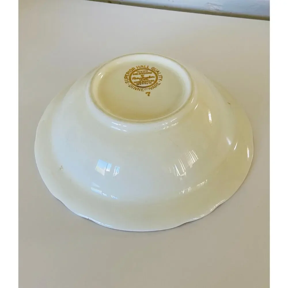 VINTAGE 1930s Hall China Mary Dunbar Autumn Leaf Pattern Dessert Fruit Bowl Dish